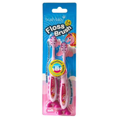 Brush-baby Unicorn FlossBrush™, detská zubná kefka s jednorožcami, 2 ks, 3-6 rokov