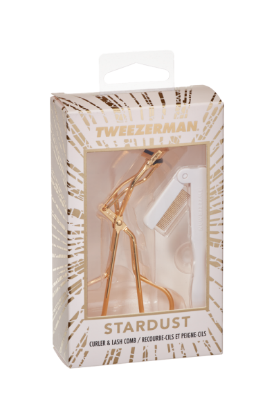 Tweezerman Lash Set Stardust, limitovaná edícia zlatých klieštičiek na riasy a hrebienku