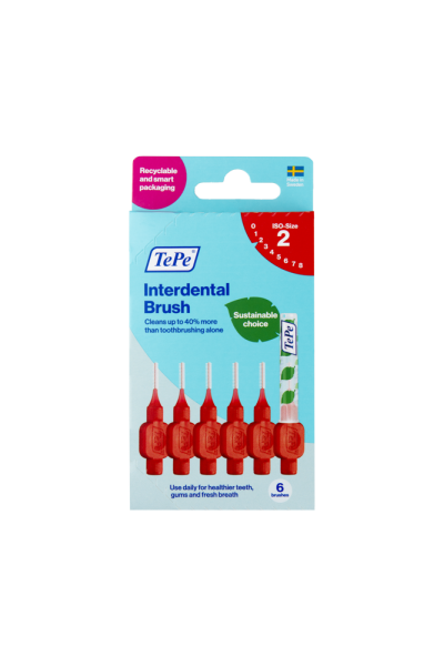 TePe Original medzizubné kefky z bioplastu 0,5 mm, červené, 6 ks, krabička