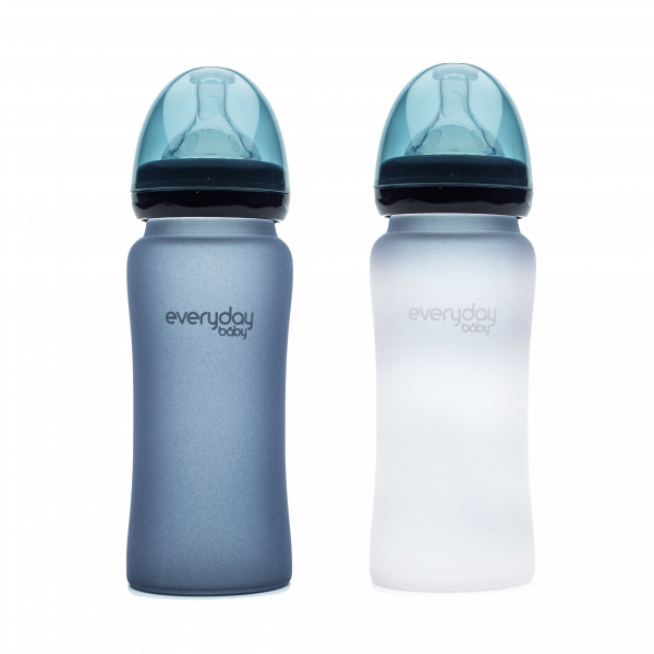 Everyday Baby sklenená fľaša  s termosenzorom, 300 ml, tmavo modrá