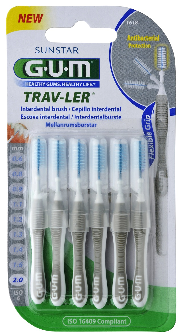 GUM TRAV-LER medzizubná kefka s chlorhexidínom, šedý, veľkosť 2,0 mm (ISO 6), 6 ks