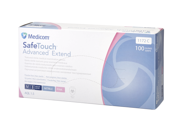 Medicom SafeTouch Advanced Extend, nepudrované nitrilové rukavice, ružové, S, 100 ks