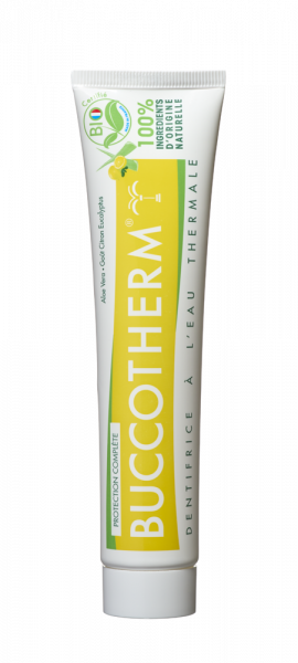 BUCCOTHERM BIO zubná pasta s aloe vera a citrónovo-eukalyptovou príchuťou, 75 ml