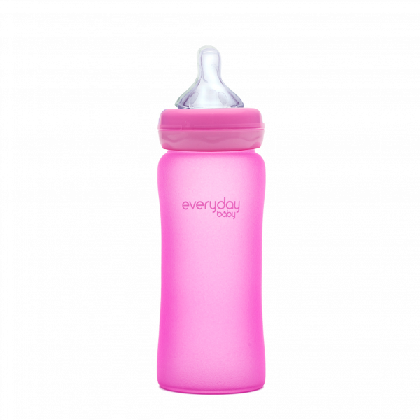 Everyday Baby sklenená fľaša  s termosenzorom, 300 ml, růžová