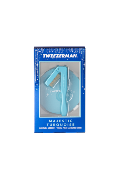 Tweezerman Limited collection Lash and Mirror Set - Majestic Turquoise hrebienok a zrkadielko