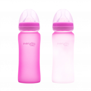 Everyday Baby sklenená fľaša  s termosenzorom, 300 ml, růžová