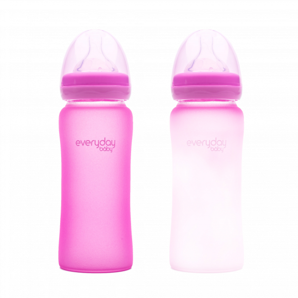 Everyday Baby sklenená fľaša  s termosenzorom, 300 ml, růžová