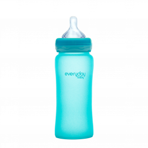 Everyday Baby sklenená fľaša s termosenzorom, 300 ml, modrá