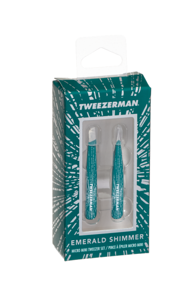 Tweezerman Micro Mini Brow Set, sada mini pinziet v smaragdovom odtieni