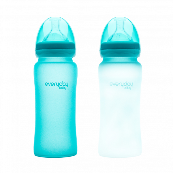 Everyday Baby sklenená fľaša  s termosenzorom, 300 ml, modrá