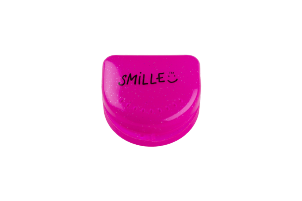 SMILLE ružová schránka pre rovnátka s flitrami