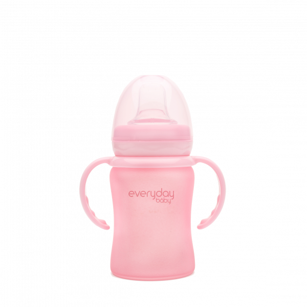 Everyday Baby sklenená fľaša s náustkom a držadlom, 150 ml, růžová