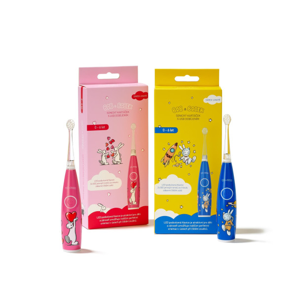 Bob a Bobek detská sonická kefka so srdiečkami a USB nabíjaním, 0–6 rokov, v krabičke