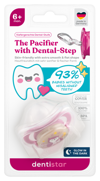 Dentistar nočný ortodontický cumlík 6+ mesiacov, ružový so sovou, 1 ks