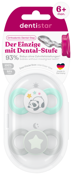 Dentistar ortodontické cumlíky 6-14 mesiacov, šedo-zelené