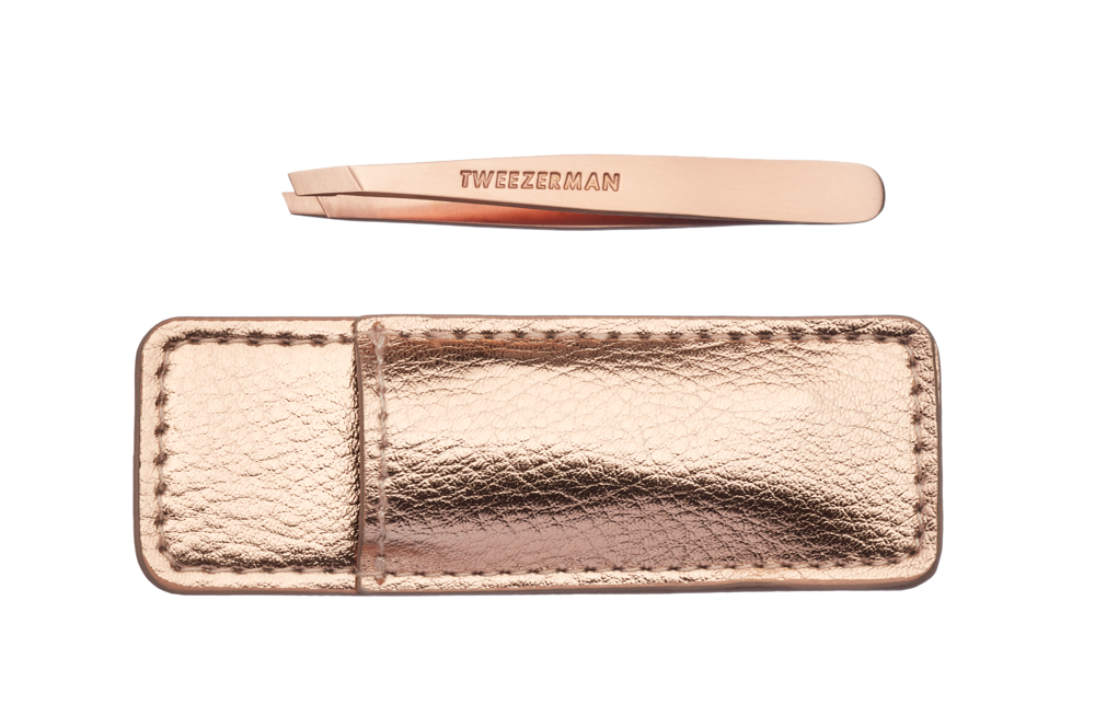 Tweezerman Mini SLANT pinzeta Rose Gold s cestovným puzdrom