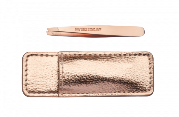 Tweezerman Mini SLANT pinzeta Rose Gold s cestovným puzdrom