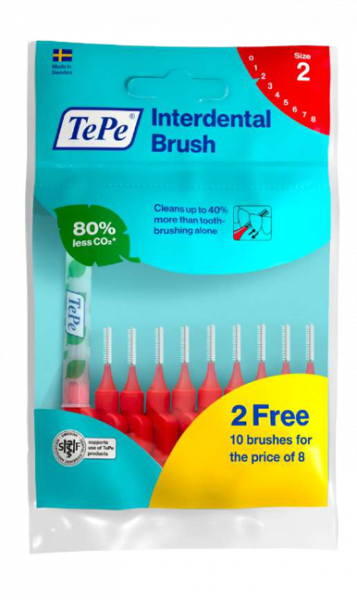 TePe Original medzizubné kefky z bioplastov 0,5 mm, červené, 8+2 ks zadarmo