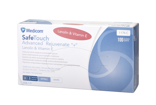 Medicom SafeTouch Andvanced Rejuvenate+, nepudrované nitrilové rukavice s lanolínovou starostlivosťou a vitamínom E, S, 100 ks