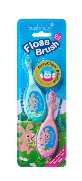 Brush-baby FlossBrush 2in1, prvá zubná kefka a hryzadlo 2v1, 0-3 rokov