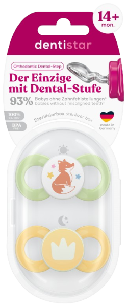 Dentistar ortodontické cumlíky od 14 mesiacov veku, žlto-zelené