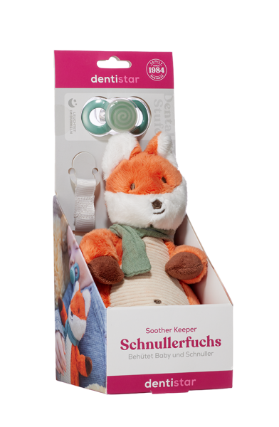 Plyšák Líška s ortodontickým cumlíkom Dentistar, +6 mesiacov