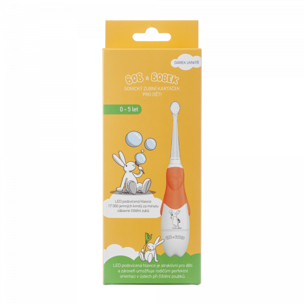 Bob a Bobek Baby sonická kefka oranžový s bublifukom, 0-5 rokov, v krabičce