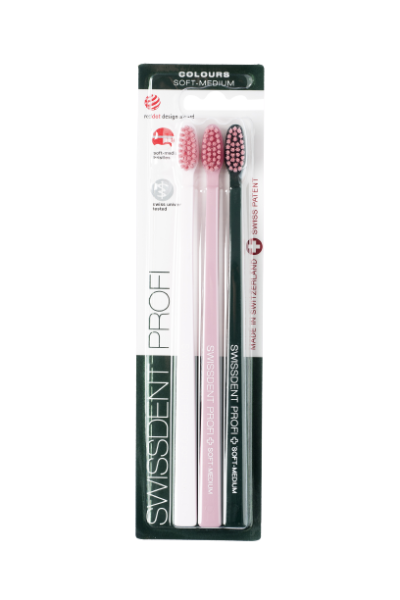 SWISSDENT COLOURS zubné kefky Soft-Medium (2+1 zadarmo) PINK PARADISE