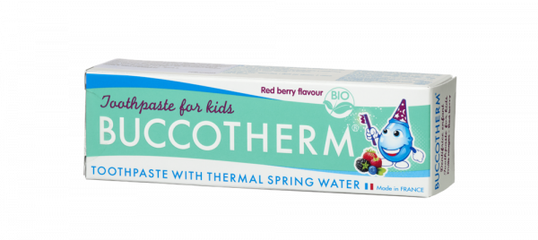 Buccotherm BIO detská zubná pasta bez fluoridov s príchuťou lesného ovocia, 50 ml
