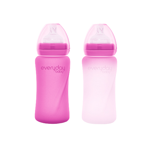 Everyday Baby sklenená fľaša s termo senzorom 240 ml, Pink
