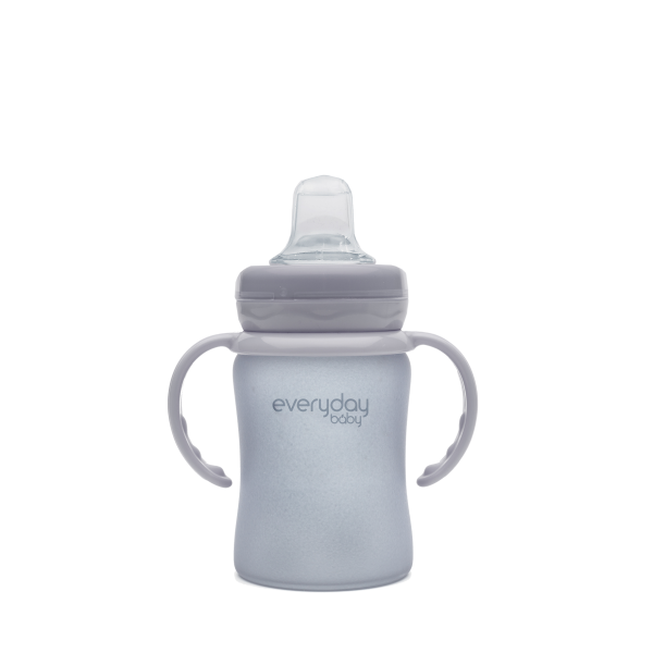 Everyday Baby sklenená fľaša s náustkom a držadlom, 150 ml, šedá