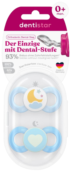 Dentistar ortodontické cumlíky 0-6 mesiacov, modré