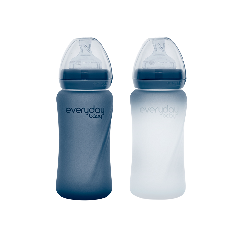 Everyday Baby sklenená fľaša s termo senzorom 240 ml, Blueberry