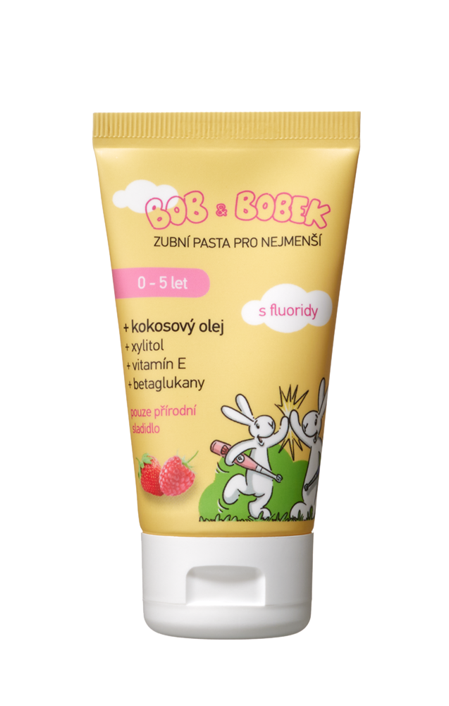 Bob a Bobek detská zubná pasta s malinovou a jahodovou príchuťou (0-5 rokov), 50 ml