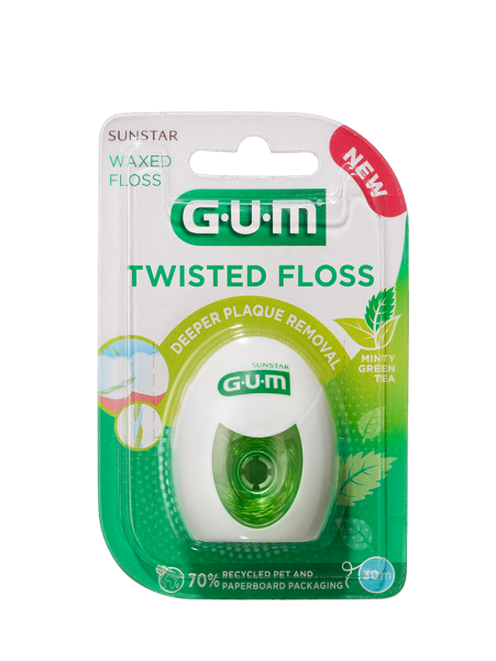 GUM TWISTED FLOSS zubná niť voskovaná s mätou a zeleným čajom, 30 m