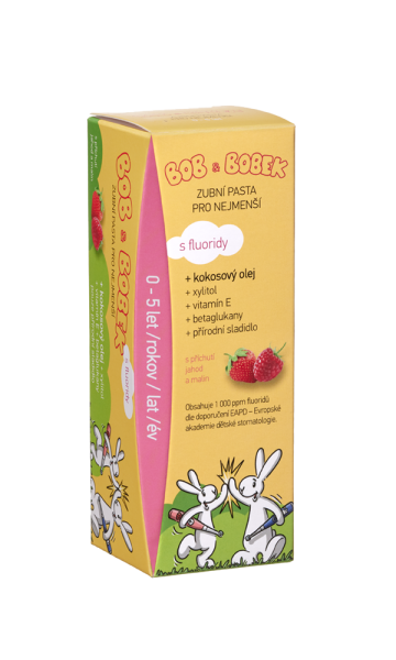 Bob a Bobek detská zubná pasta s malinovou a jahodovou príchuťou (0-5 rokov), 50 ml